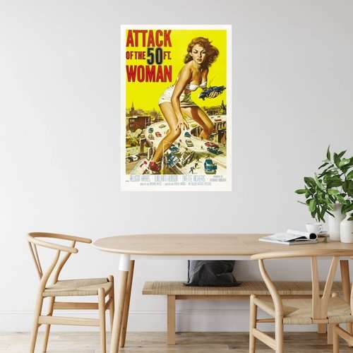 Karo-art Poster - Originele filmposter Attack of the 50ft woman, Cult film 1958, veel te zien op de achtergrond van Amerikaanse series