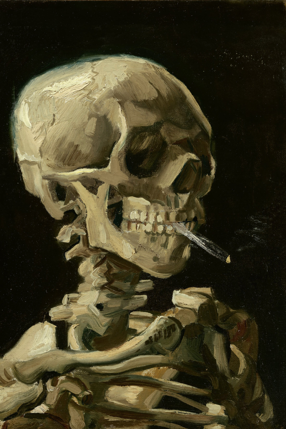 Poster - Hoofd van een skelet met een brandende sigaret, 1886 Vincent Van Gogh, Premium Print afbeelding