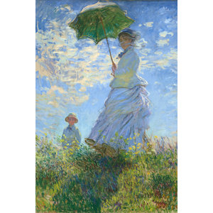 Karo-art Poster - Woman with parasol, Vrouw met een parasol, 1875 Claude Monet schilderij, premium kwaliteit