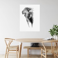 Karo-art Poster- Olifant witte achtergrond, Prachtige poster met geweldig mooi effect, Premium kwaliteit in zwart en wit