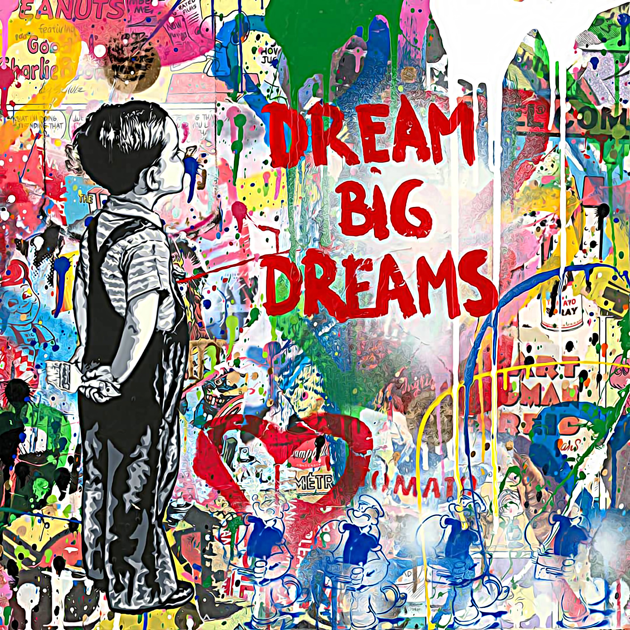 Poster - Banksy, Dream Big Dreams, Straat Kunst, Premium Print 75x75cm afbeelding