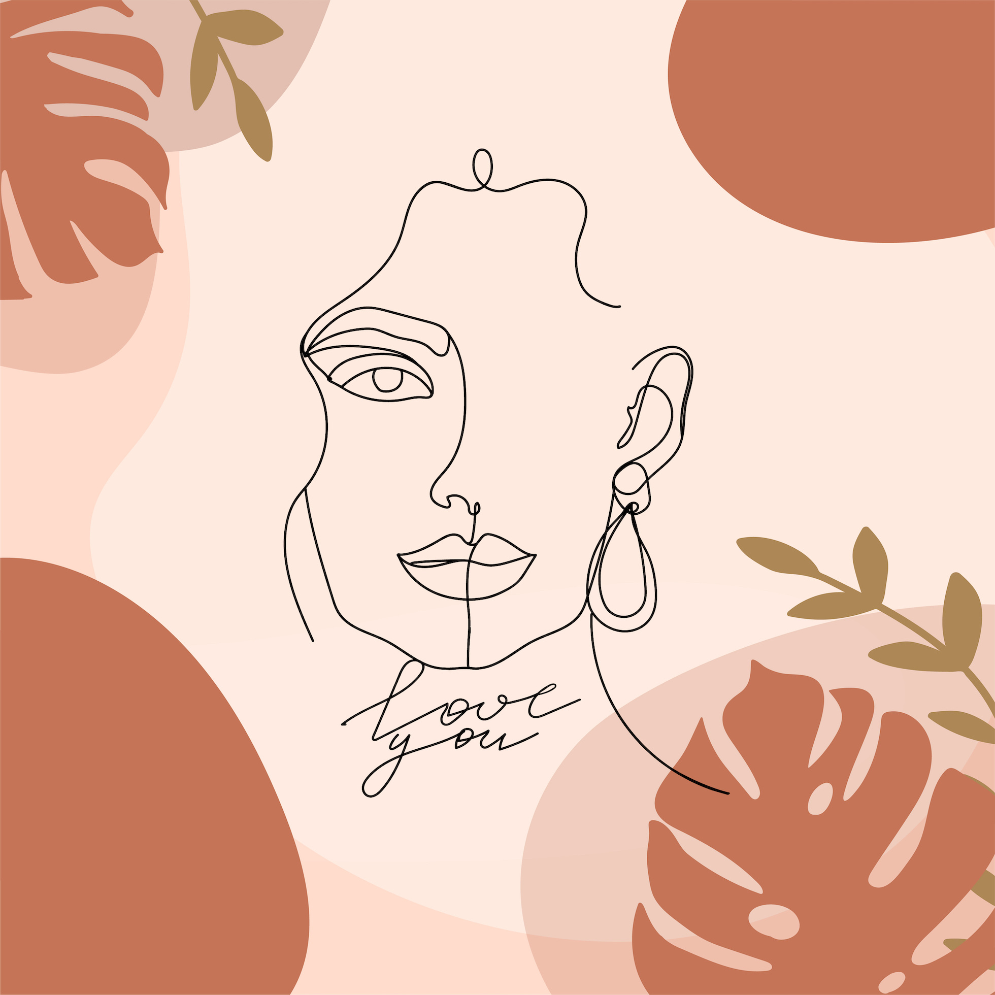 Poster - Line Art, Love you, Liefde aan de muur, Premium Print afbeelding