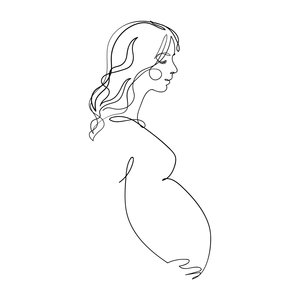 Karo-art Poster - Line Art vrouw in verwachting, Zwanger, Delicaat lijnenspel
