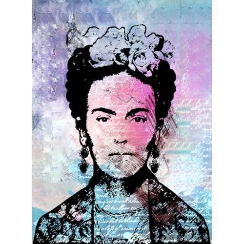 Karo-art Poster - Frida Kahlo, roze/blauw/zwart, Mexicaanse surrealistische kunstschilderes