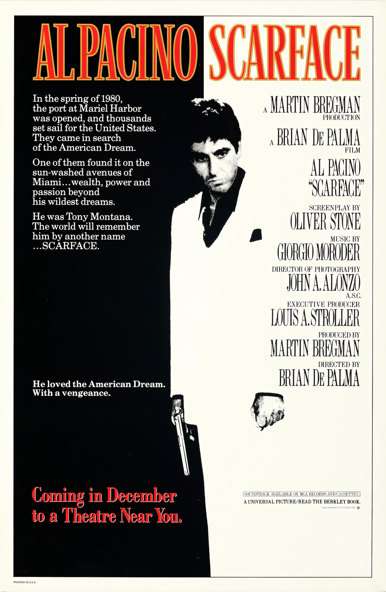 Poster - Al Pacino in Scarface, Originele Filmposter, Premium Print, incl bevestigingsmateriaal