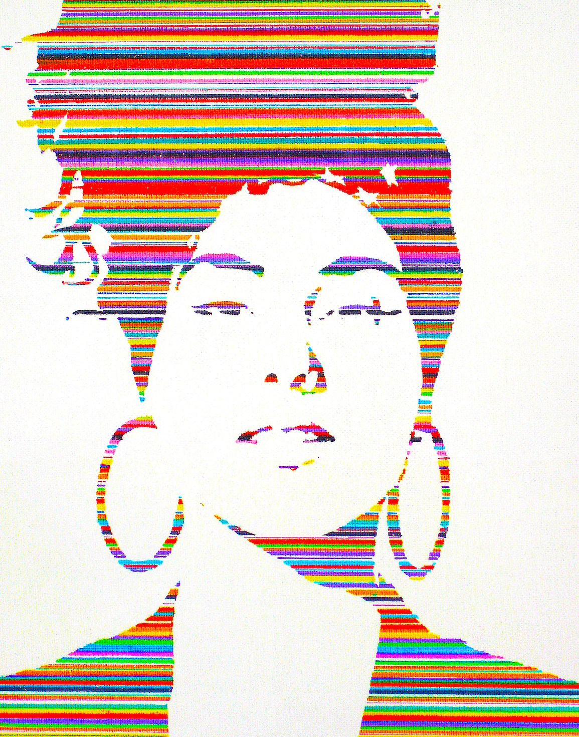 Poster - Alicia Keys, gekleurde lijnen portret, Premium Print, incl bevestigingsmateriaal