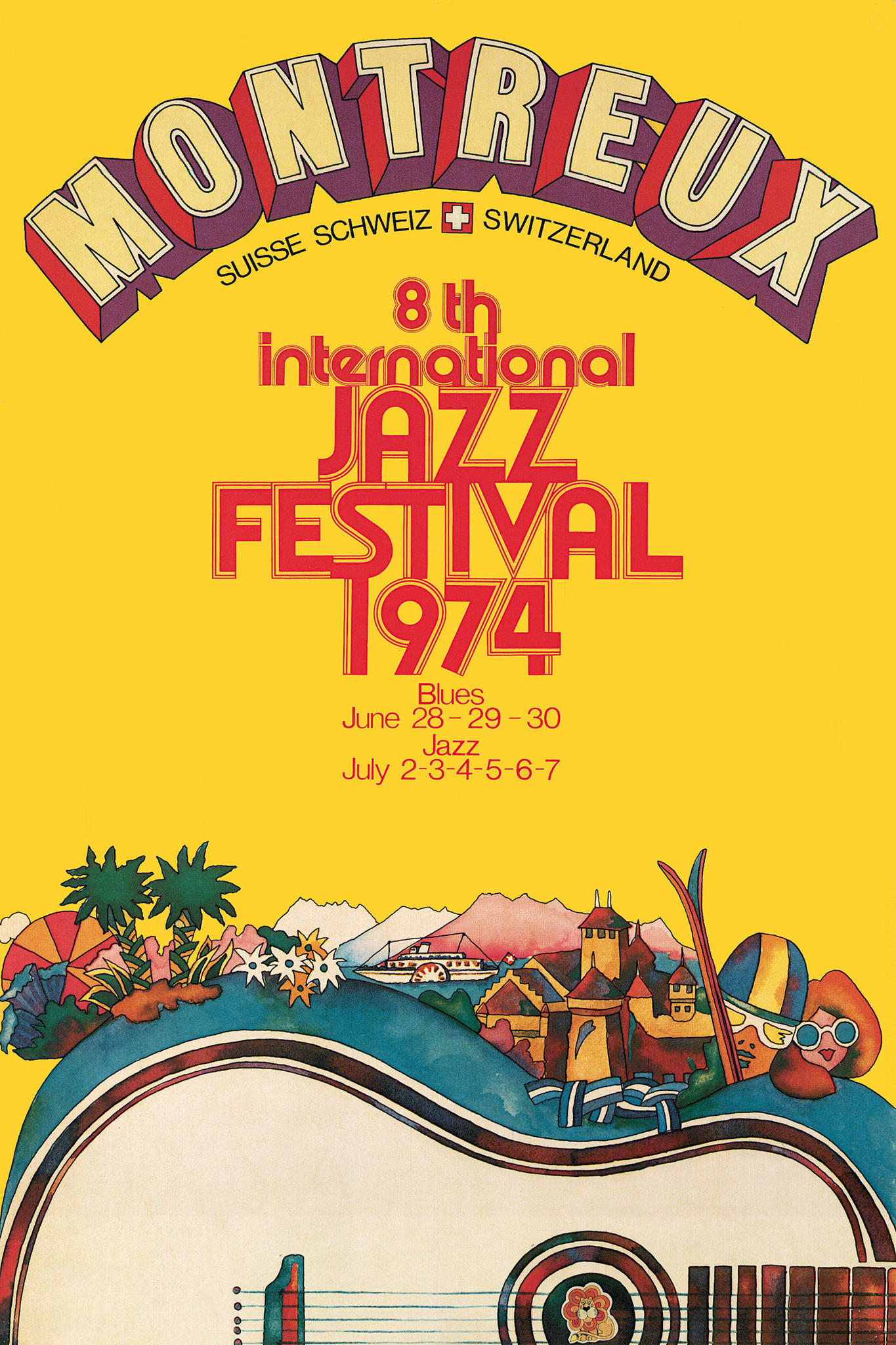 Poster - Montreux, 1974 jazz festival originele poster, incl bevestigingsmateriaal