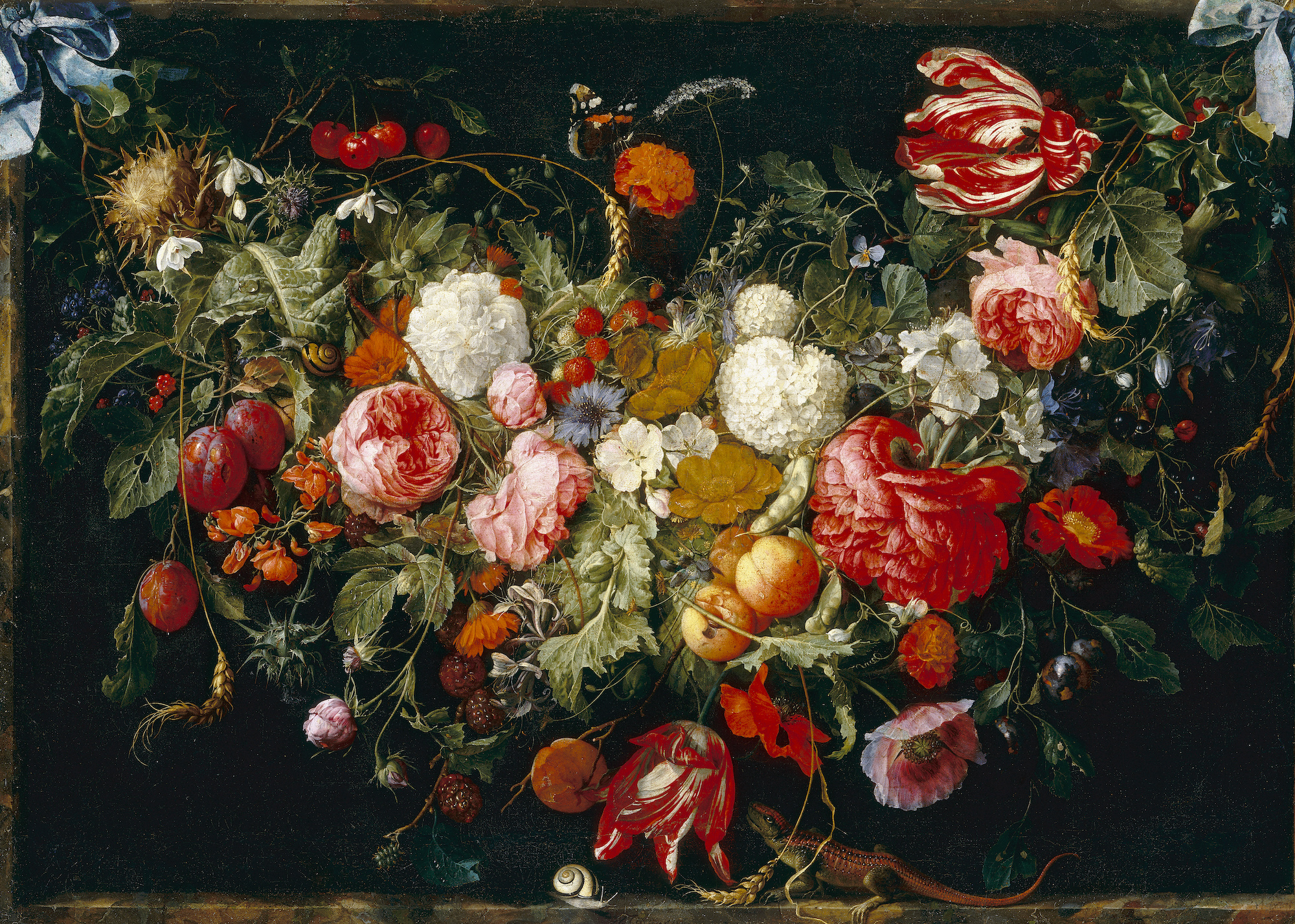 Poster - Slinger van bloemen en fruit, Jan Davidsz de Heem , Premium Print, stevig verpakt in kartonnen rolkoker afbeelding