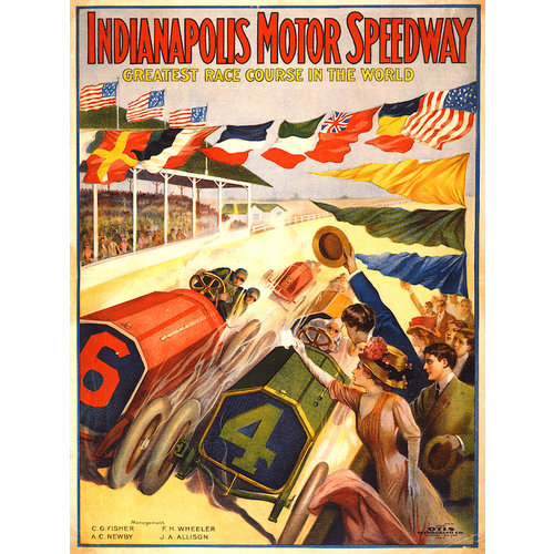 Karo-art Poster - Indianapolis Motorspeedway, 1909. 50x75cm,Premium Print, verpakt in stevige kartonnen rolkoker