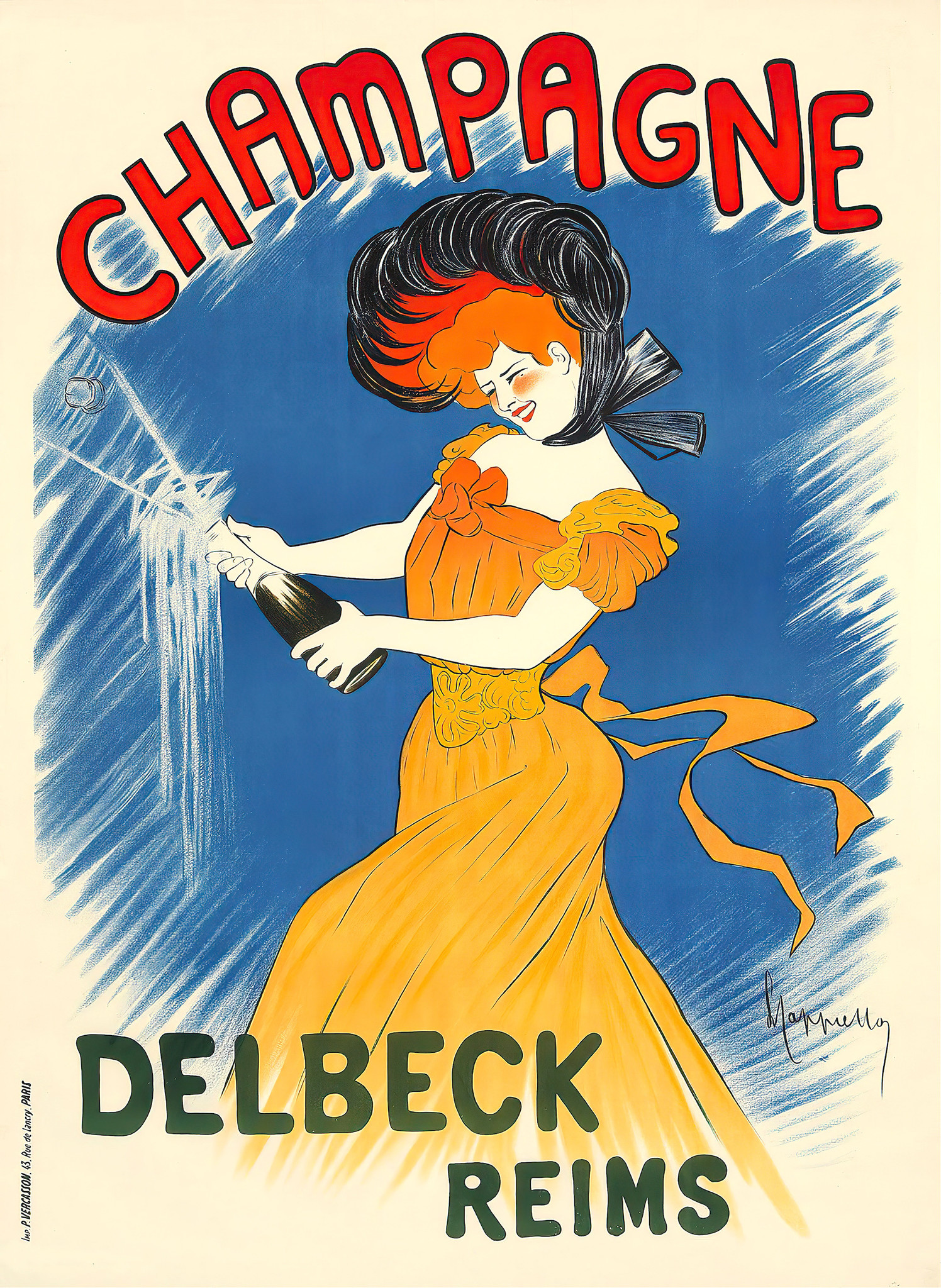 Poster - Champagne Delbeck, 1920, 3 maten, verpakt in stevige kartonnen rolkoker, Premium Print