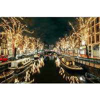 Karo-art Poster - Amsterdamse Gracht in de Nacht, Sfeerbeeld Amsterdam, Premium Print, snel in huis