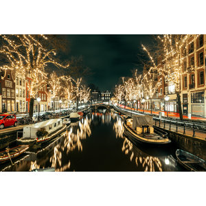 Karo-art Poster - Amsterdamse Gracht in de Nacht, Sfeerbeeld Amsterdam, Premium Print, snel in huis