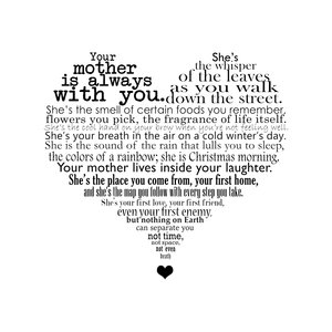 Karo-art Poster - Voor lieve moeder, your mother is always with you, Spreuken in hartjes vorm, Liefde