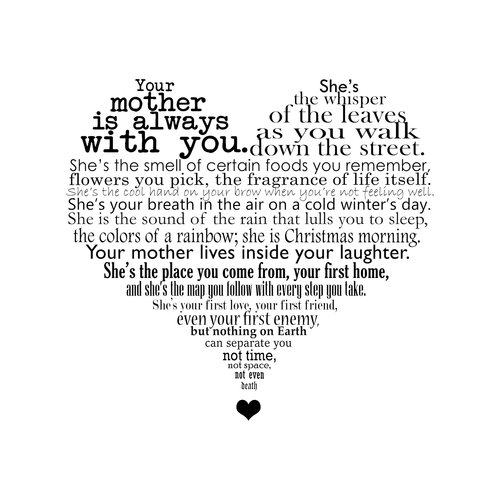 Karo-art Poster - Voor lieve moeder, your mother is always with you, Spreuken in hartjes vorm, Liefde