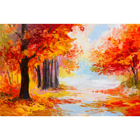 Karo-art Schilderij - Geschilderde Herfstbos, Prachtige kleuren, Premium Print op canvas, Wanddecoratie