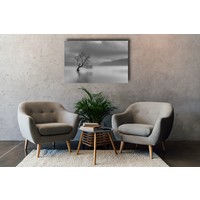 Karo-art Schilderij - Eenzame Boom in zwart wit, Premium Print, Wanddecoratie, Stijlvol aan de muur