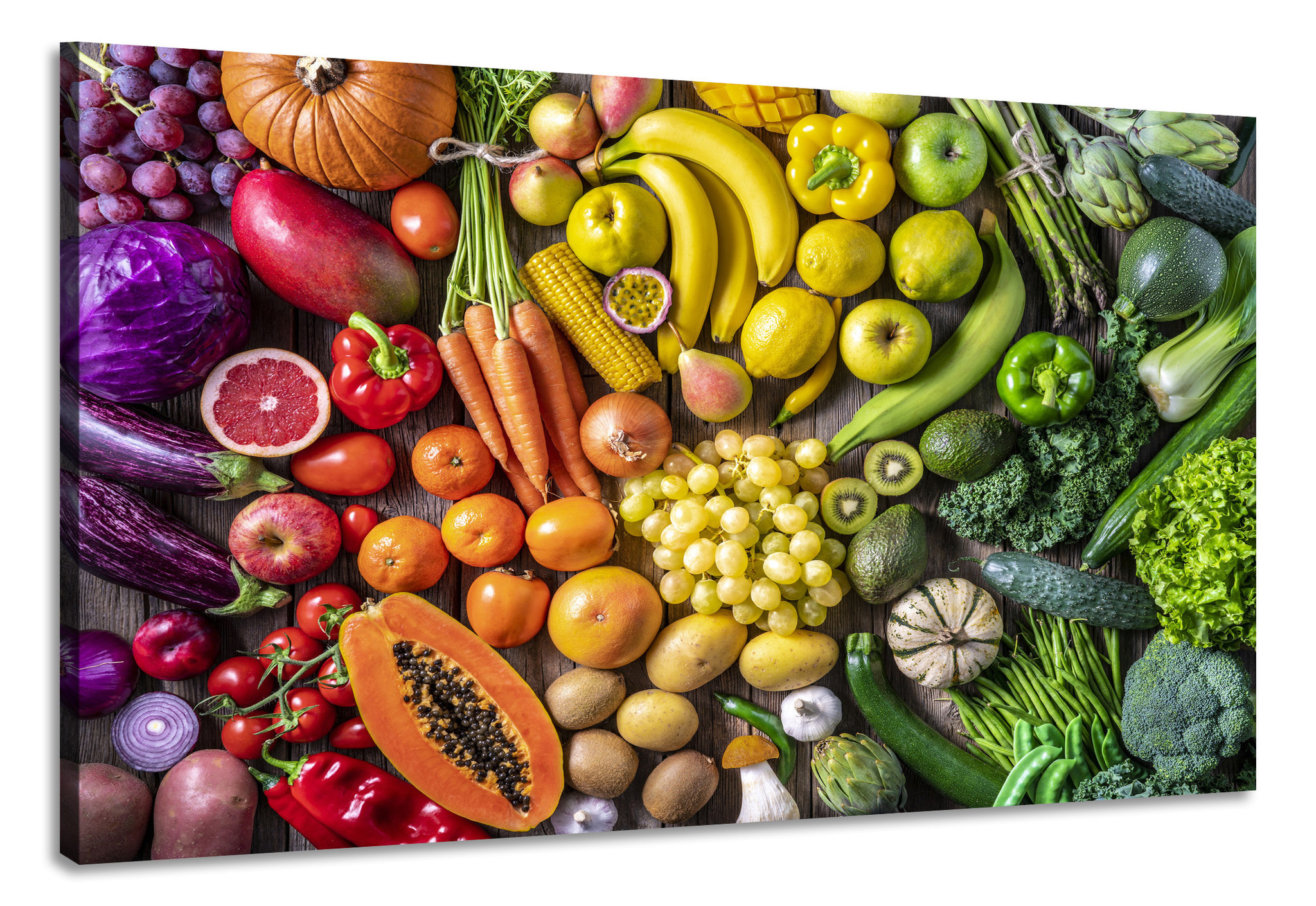 Schilderij - Kleurrijk en gezond, Groente en Fruit, Premium Print, wanddecoratie