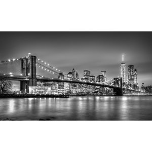 Karo-art Schilderij - Brooklyn bridge, New York, USA, zwart,wit , 2 maten , Premium print, een aanrader