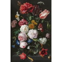 Karo-art Schilderij - Stilleven met bloemen in een glazen vaas, Jan Davidsz. de Heem , Multikleur , 2 maten , Wanddecoratie. Museumstuk, zonder filter dus 1 op 1 van het origineel