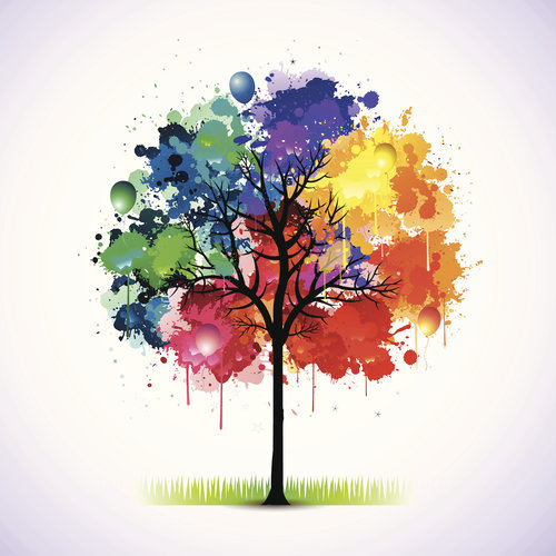 Karo-art Schilderij - Gekleurde boom , Multikleur , 3 maten , Premium Print