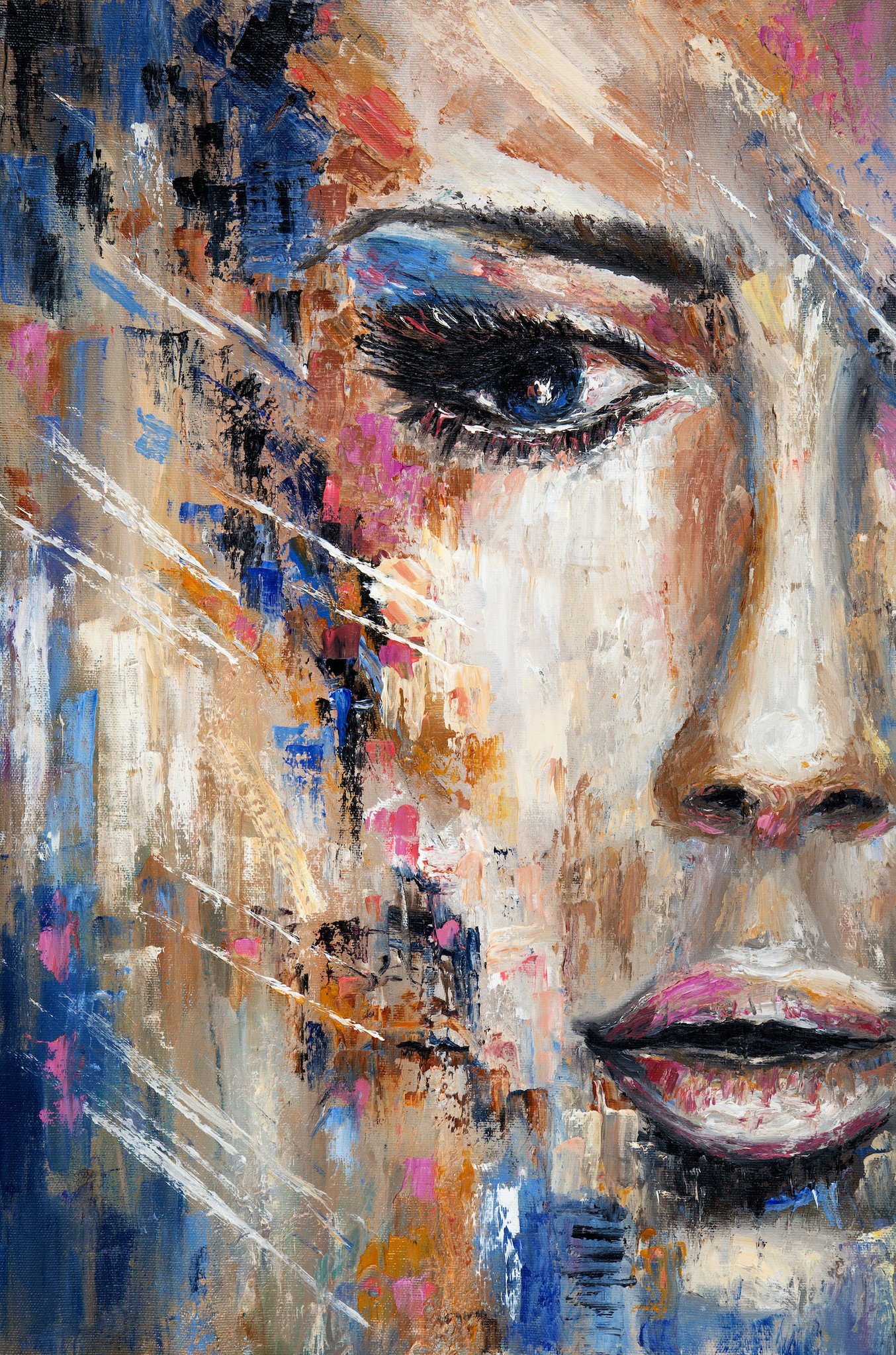 Schilderij - Vrouw in kleuren , Multikleur , 2 maten , Premium Print, Abstracte afbeelding, voor woon-en slaapkamer, wandecoratie afbeelding