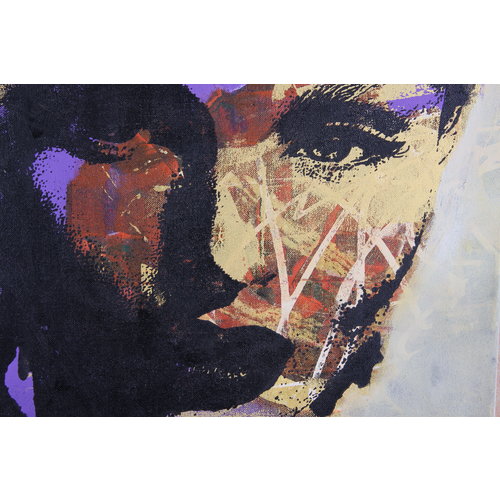 Karo-art Schilderij - Vrouw in de schaduw (op canvas geprint olieverf schilderij), 2 maten , Multikleur , Premium print, abstracte afbeelding, woon- en slaapkamer