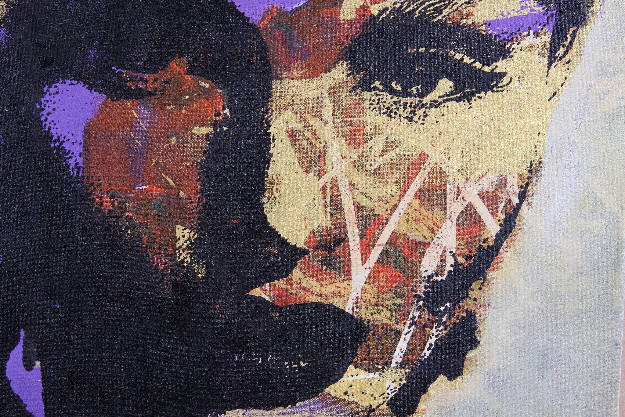 Schilderij - Vrouw in de schaduw (op canvas geprint olieverf schilderij), 2 maten , Multikleur , Premium print, abstracte afbeelding, woon- en slaapkamer afbeelding