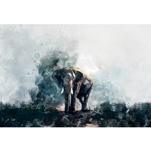 Karo-art Schilderij - aquarel olifant (op canvas geprint), 2 maten , Multikleur , Premium print