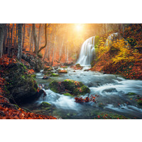 Karo-art Schilderij - Waterval in bos, herfst, 2 maten , Multikleur , Wanddecoratie