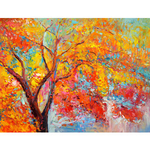 Karo-art Schilderij - Park in de herfst (print van olieverf, modern Impressionisme), Multikleur , 3 maten , Wanddecoratie