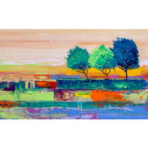 Karo-art Schilderij - Gekleurde bomen (print van olieverf schilderij) , Multikleur , 2 maten , Premium print