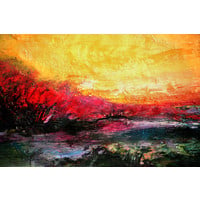 Karo-art Schilderij - Zonsondergang (print van handgeschilderd) , Multikleur , Wanddecoratie