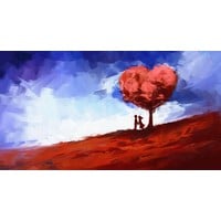 Karo-art Schilderij - Echte liefde in het rood en blauw , 2 maten , Wanddecoratie , Premium print
