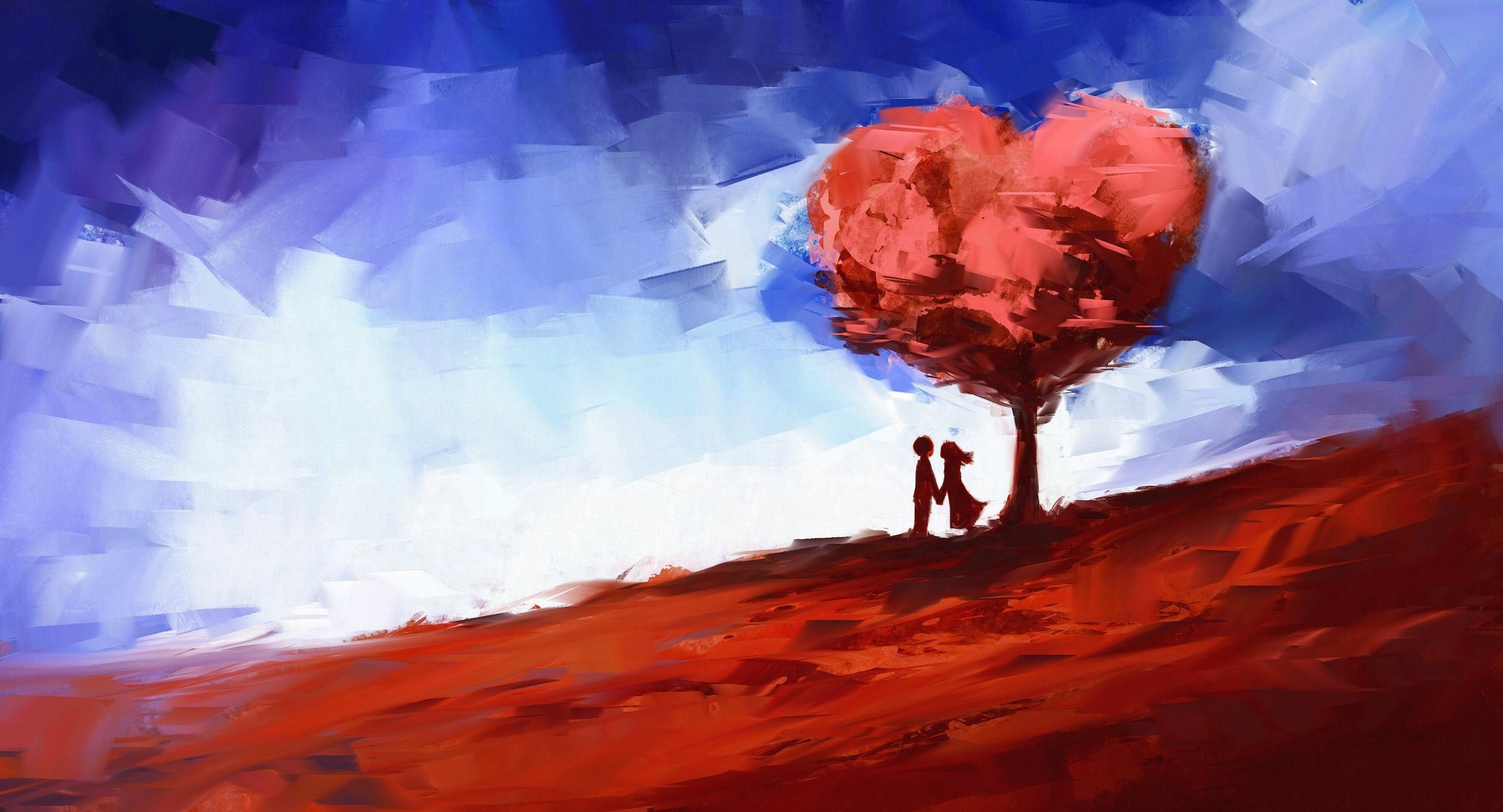Schilderij - Echte liefde in het rood en blauw , 2 maten , Wanddecoratie , Premium print afbeelding