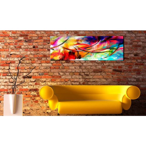 Schilderij - Dans van de regenboog, Multi-gekleurd, Wanddecoratie, premium Print op echt Italiaans canvas, voor woonkamer en slaapkamer, Abstracte afbeelding
