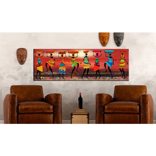Schilderij - Dansende vrouwen uit Afrika ,  multi kleur,  3maten, Premium Print op echt Italiaans canvas, Wanddecoratie