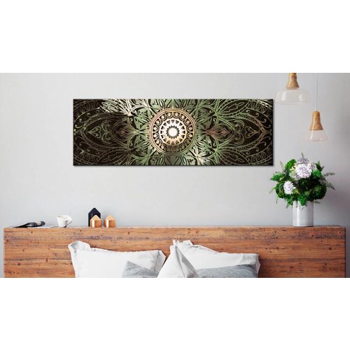 Schilderij - Emerald Mandala , groen, Abstracte afbeelding,  3 maten, Print op Italiaans canvas, voor slaapkamer en woonkamer, Wanddecoratie
