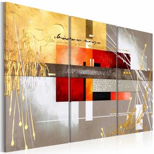 Schilderij - Vier seizoenen , oranje grijs , 3 luik, 3 maten, print op echt Italiaans canvas, voor slaapkamer en woonkamer, Wanddecoratie