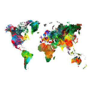 Karo-art Schilderij - Wereldkaart in kleuren, multikleur, 2 maten , Wanddecoratie , Premium print