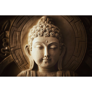 Karo-art Afbeelding op acrylglas - Mijmerende boeddha , Beige bruin , 3 maten , Wanddecoratie
