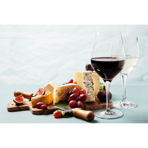 Karo-art Afbeelding op acrylglas - Wijn en kaas, het goede leven