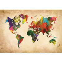 Karo-art Schilderij - Artistieke wereldkaart in kleuren, Multikleur , 2 maten , Wanddecoratie