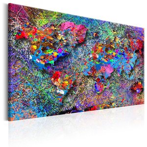 Schilderij - Wereldkaart , Inspiratie door Kleur, print op echt Italiaans canvas, voor woonkamer en slaapkamer, Wanddecoratie Schilderij - Wereldkaart , Inspiratie door Kleur, print op echt Italiaans canvas, voor woonkamer en slaapkamer, Wanddecoratie