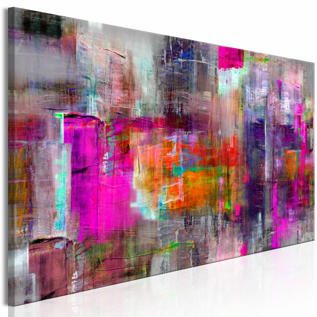 Schilderij - Land van Kleuren , multi kleur, Abstract, print op echt Italiaans canvas, Uv bestendig, voor woonkamer en slaapkamer