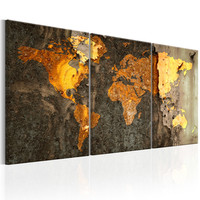 Schilderij - Wereldkaart , Wereld van Metaal , metaallook , 3 luik , 120x60cm Schilderij - Wereldkaart , Wereld van Metaal , metaallook , 3 luik , 120x60cm