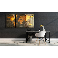 Schilderij - Wereldkaart , Wereld van Metaal , metaallook , 3 luik , 120x60cm Schilderij - Wereldkaart , Wereld van Metaal , metaallook , 3 luik , 120x60cm