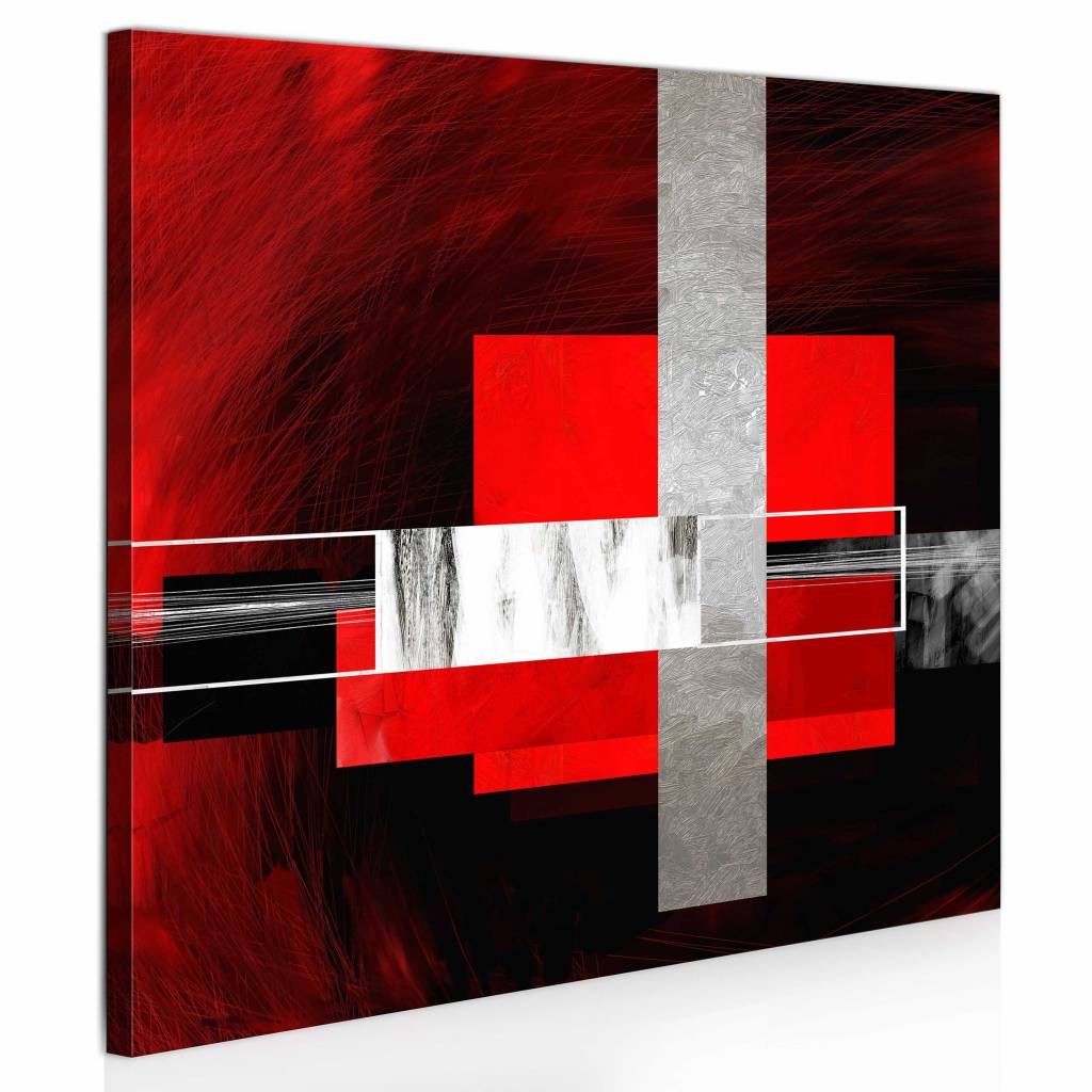 Schilderij - Elegantie in rood, Rood/Grijs, 2 maten, Premium print op echt Italiaans canvas, Abstrac