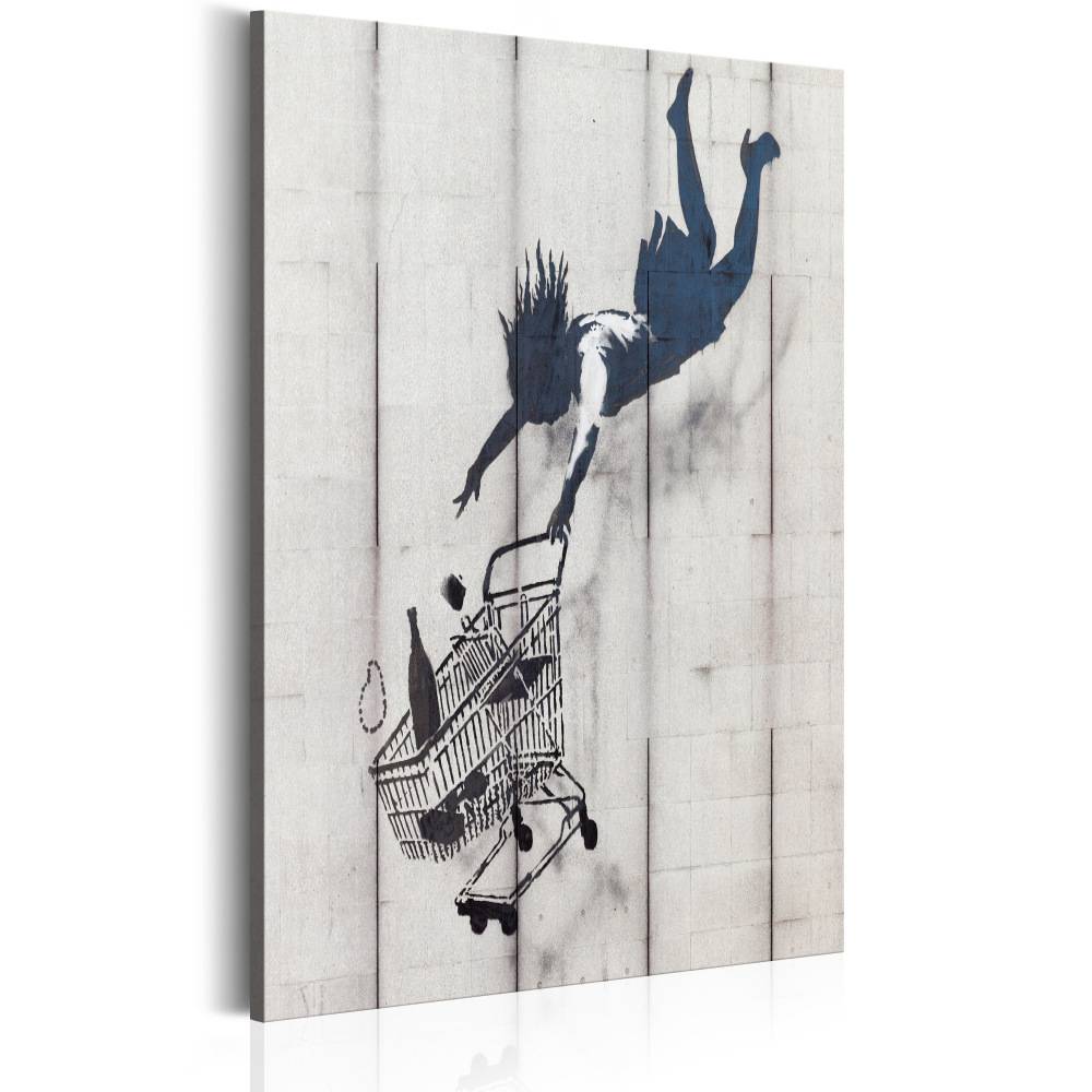 Schilderij - Shop Til You Drop by Banksy, Grijs/Zwart , print op echt Italiaans canvas, winkelen