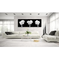 Schilderij - Geometrische bomen, Zwart/Wit, 2 maten, Premium print op echt Italiaans canvas, voor woonkamer en slaapkamer