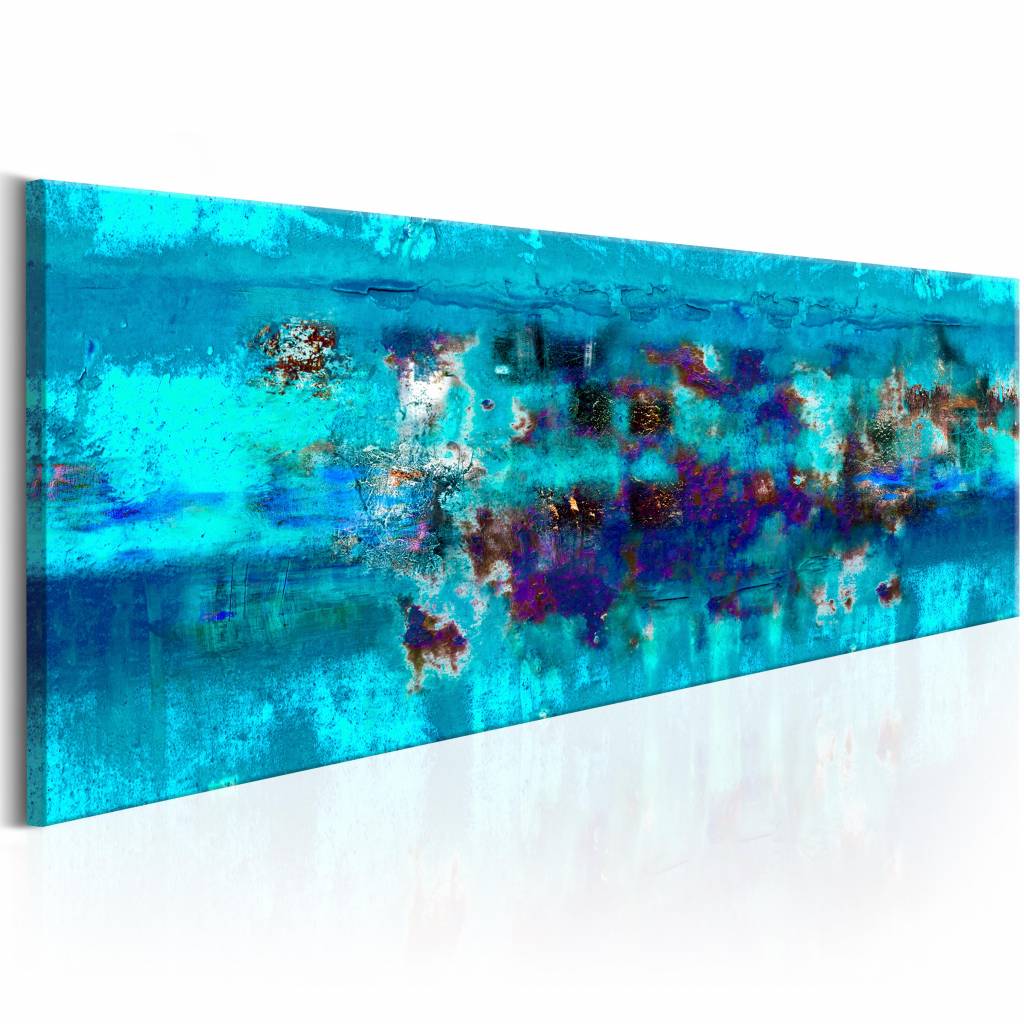 Schilderij - Abstracte Oceaan , blauw, print op echt Italiaans canvas, prachtig in woonkamer en slaa